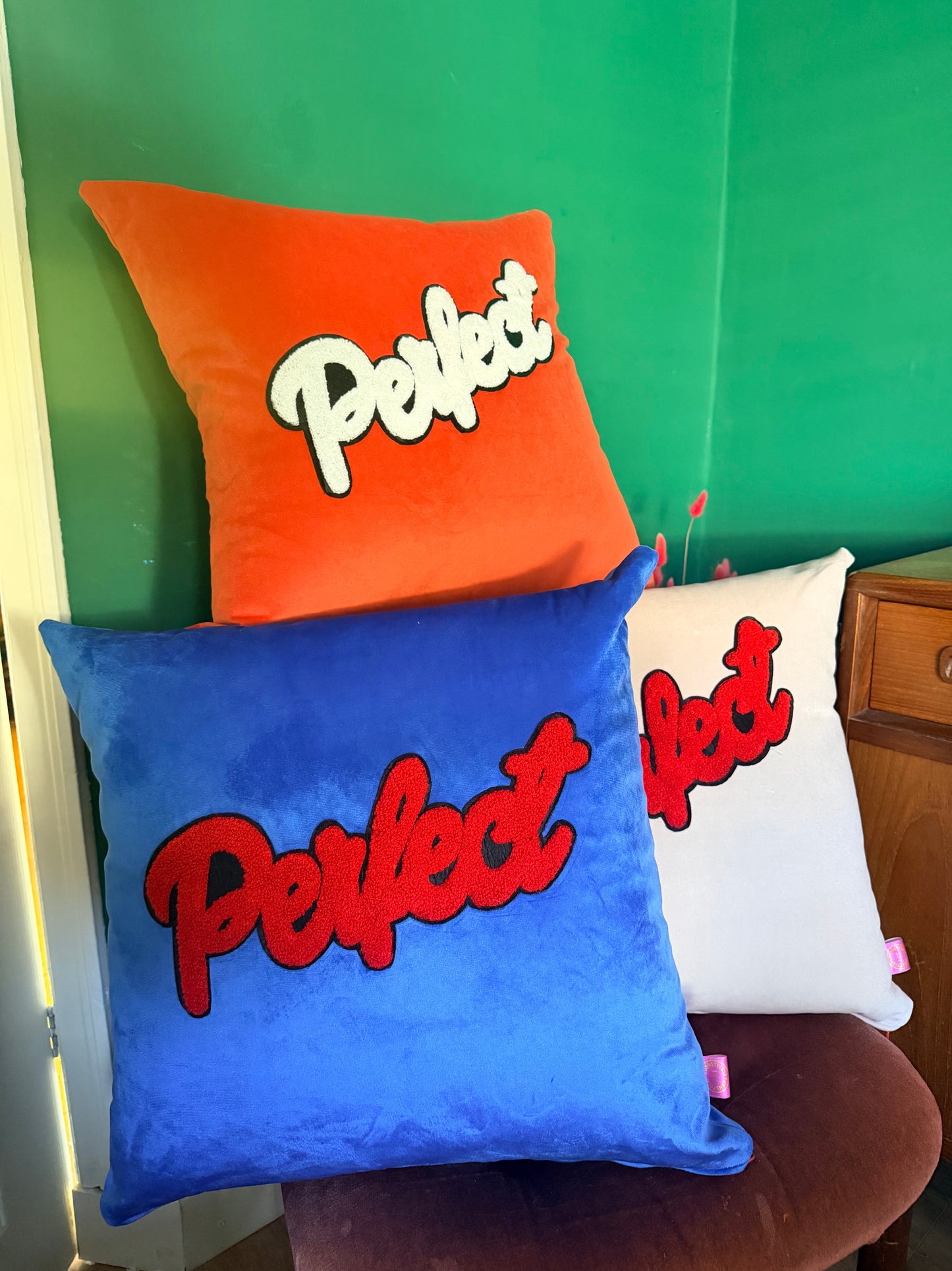 Perfect colourful velvet cushions