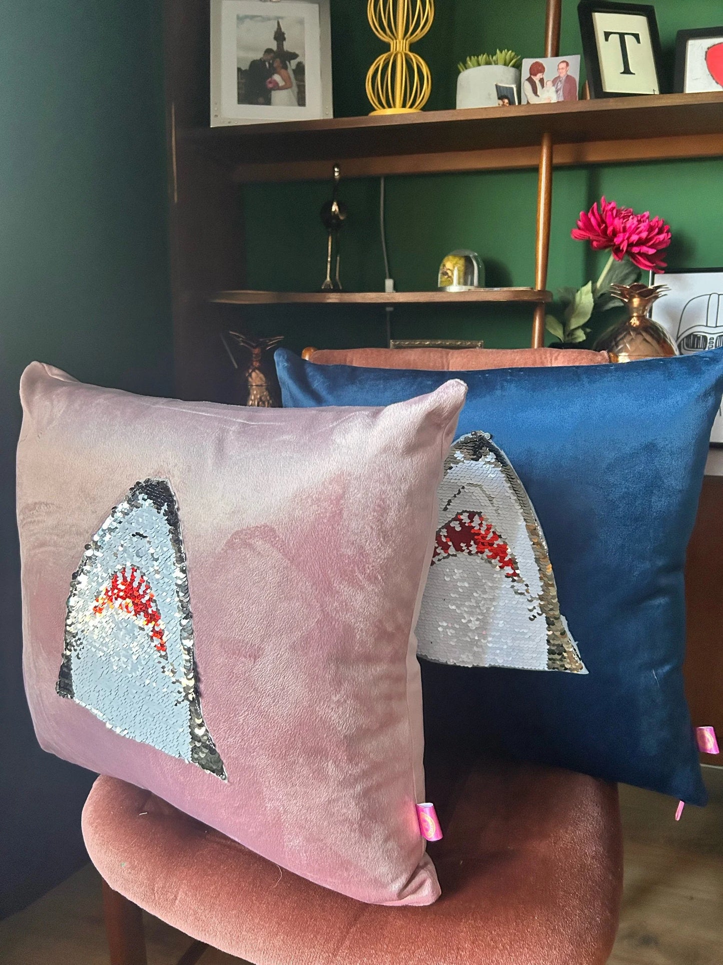 Velvet sequin shark cushion-SQ7275833