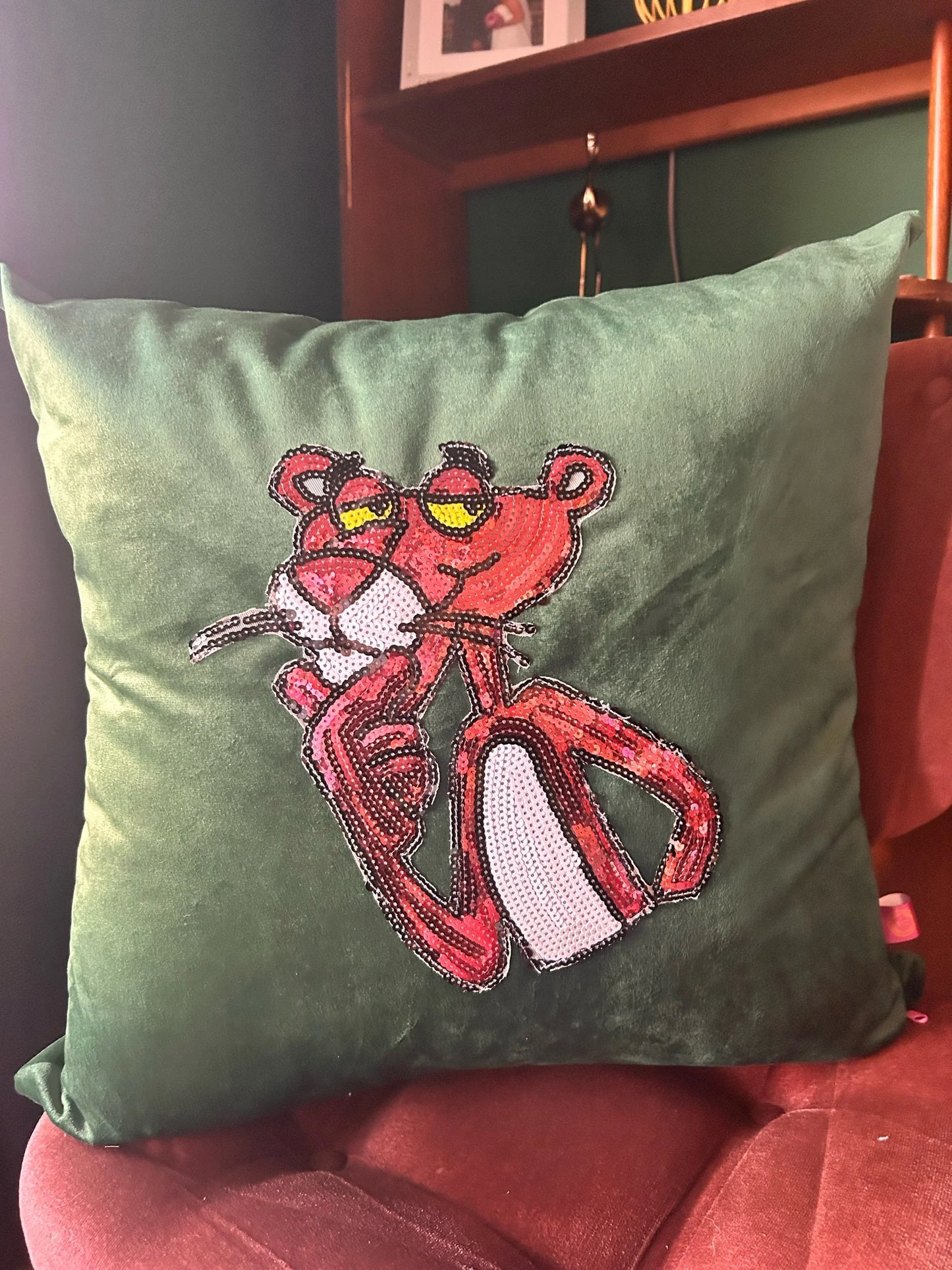 Velvet pink panther cushion