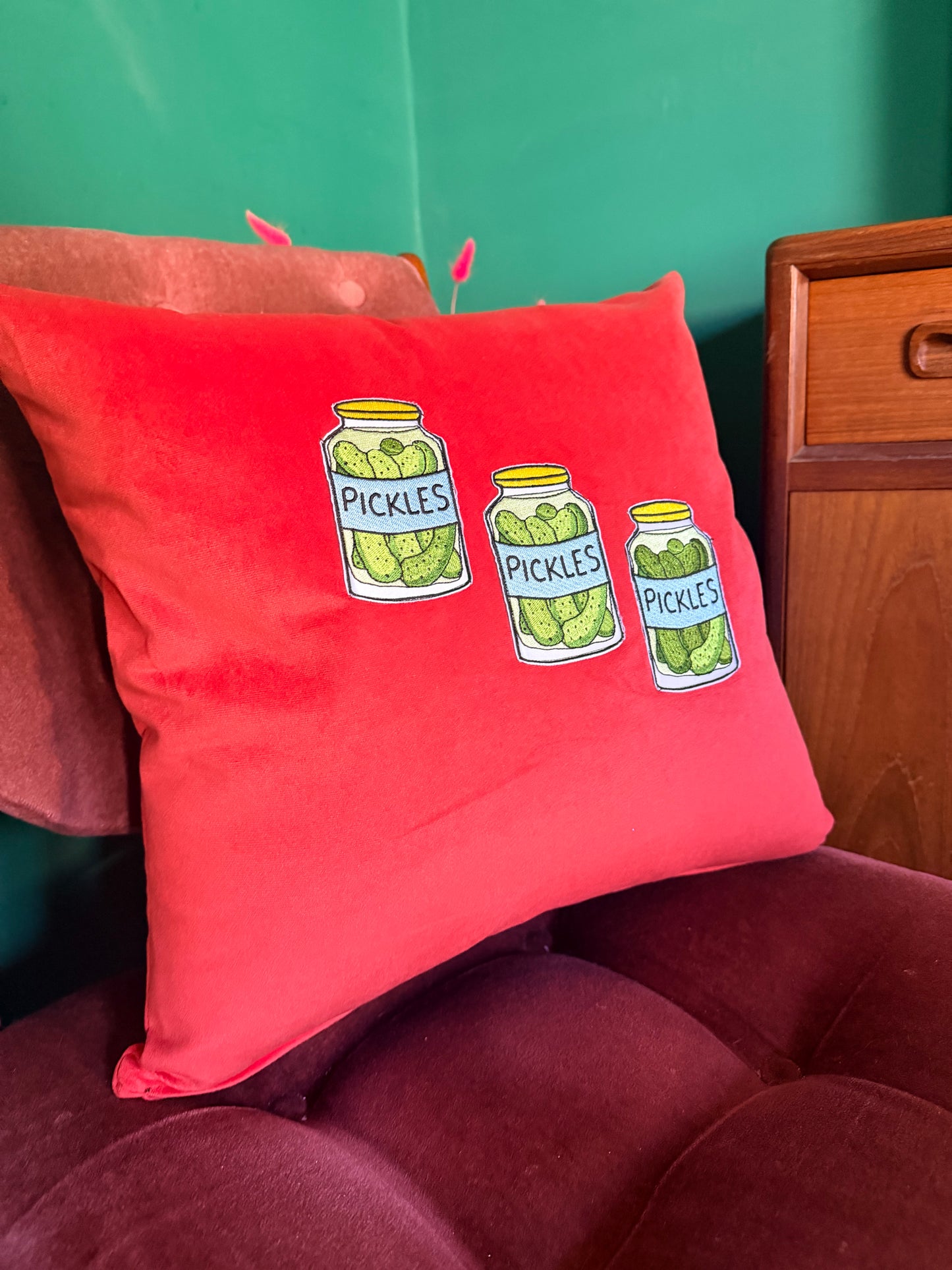 Red velvet pickle cushion