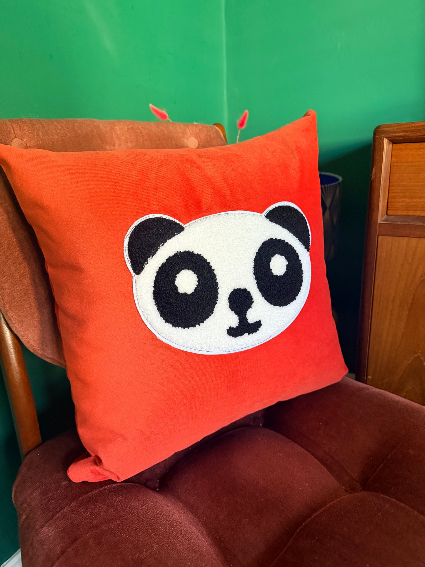 Red velvet panda cushion