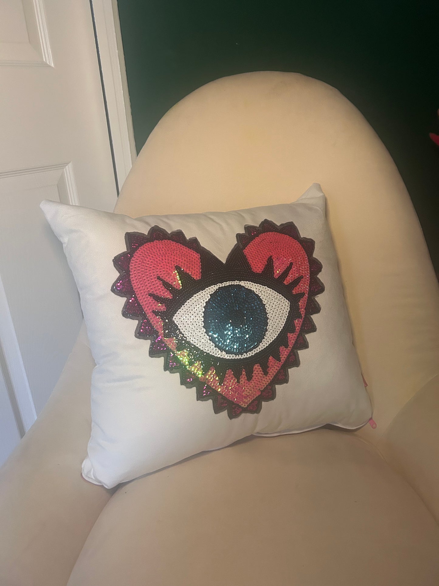 Eye love you velvet cushion