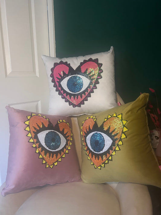 Eye love you velvet cushion