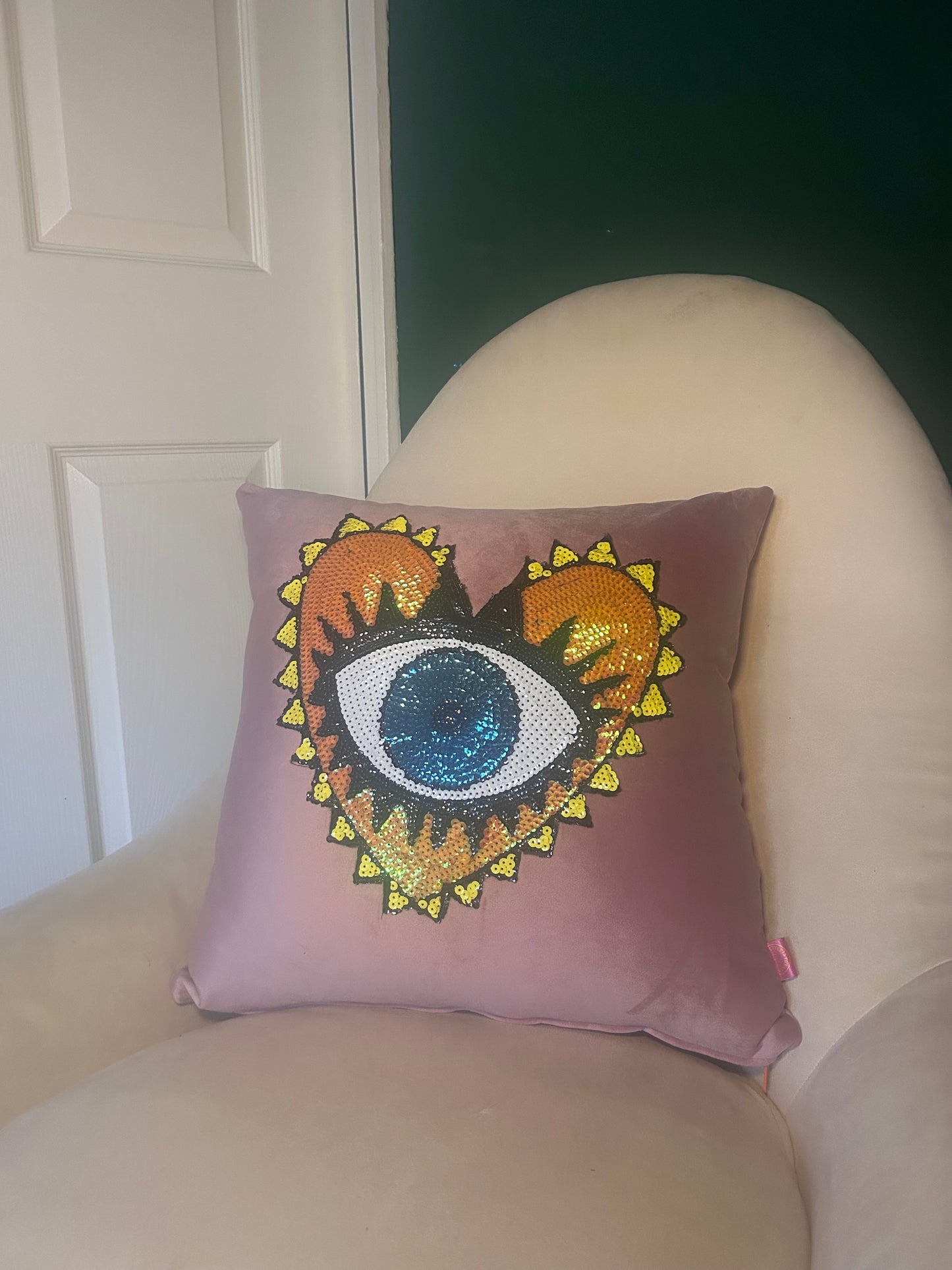 Eye love you velvet cushion