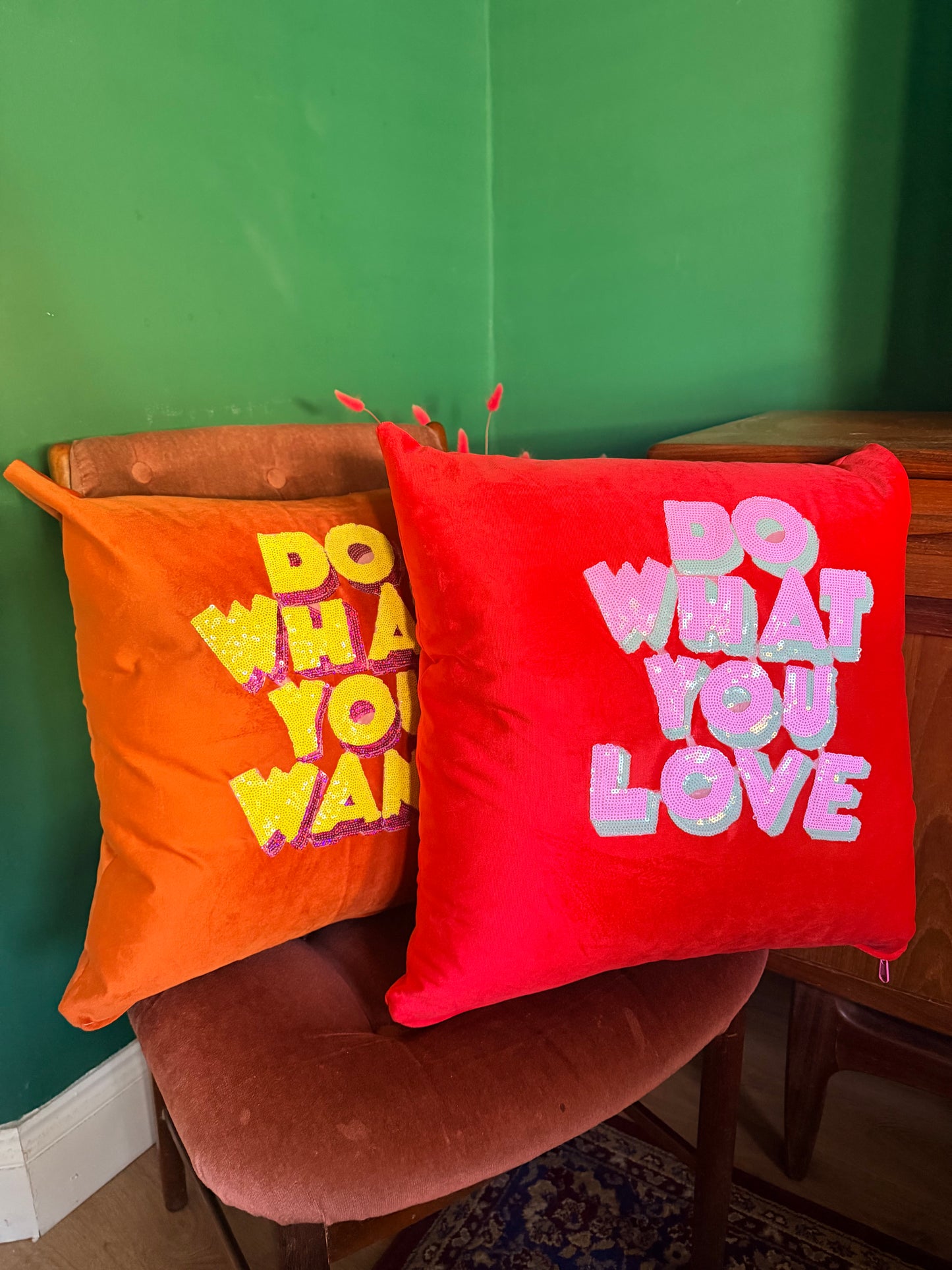 Red & orange Velvet sequin cushions