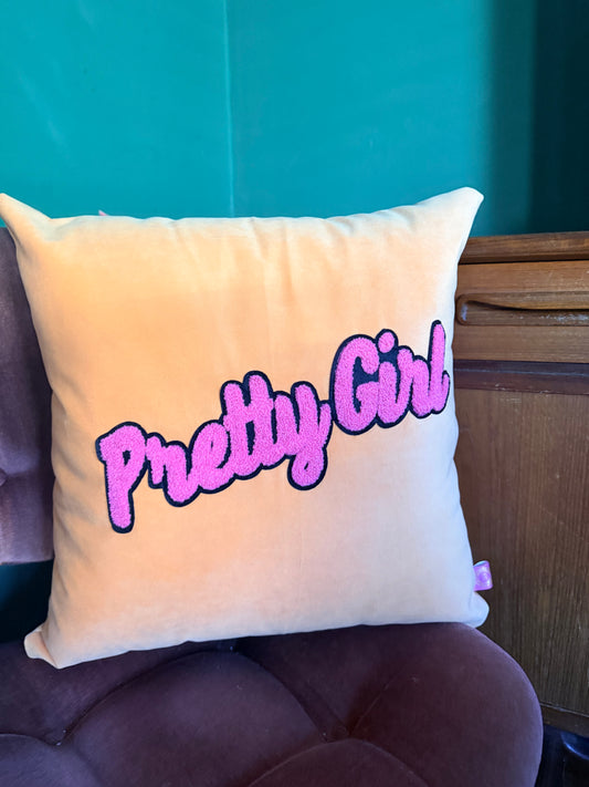 Peach velvet pretty girl cushion
