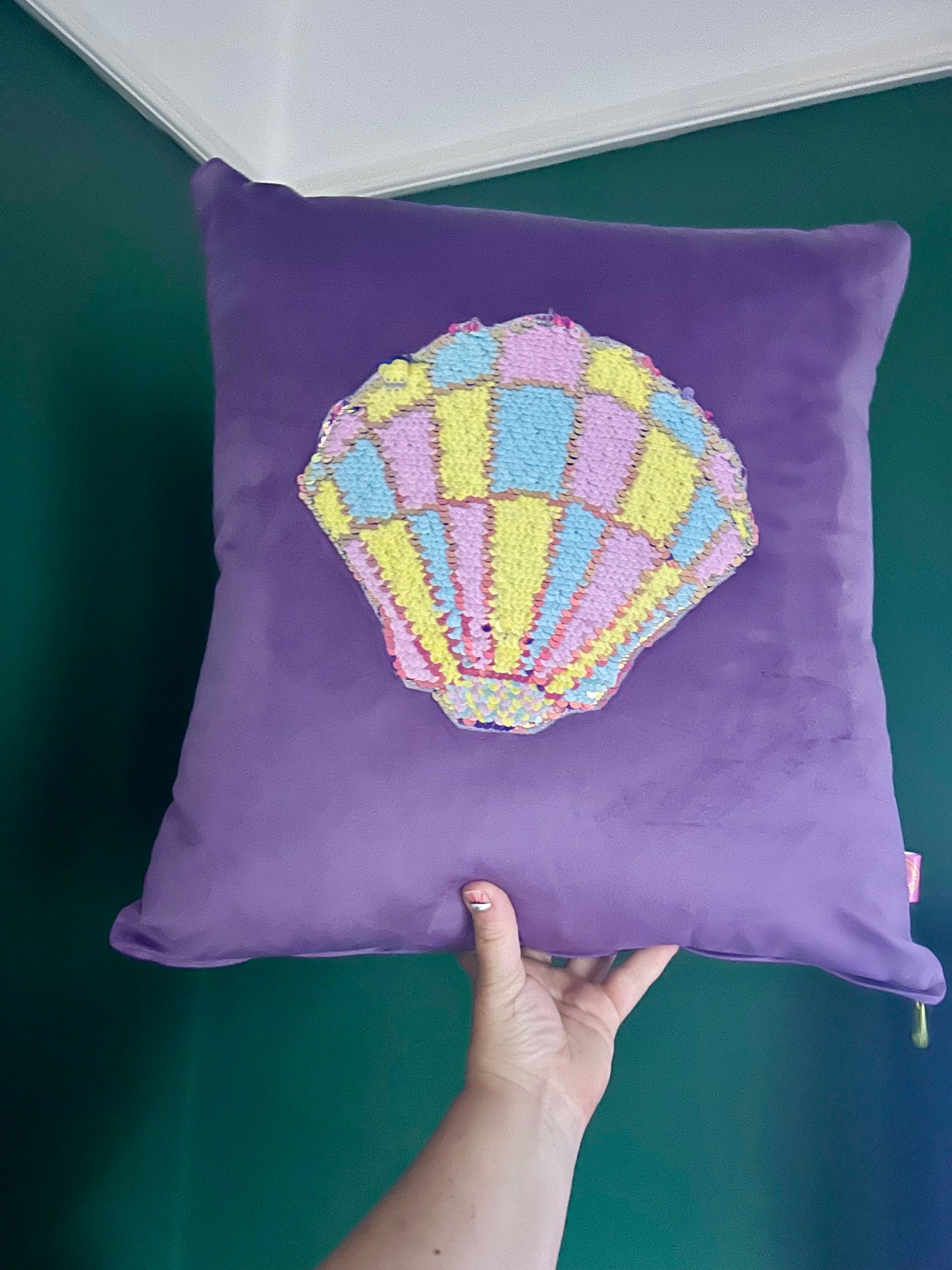 Velvet cushion with pastel reversible sequin cushion