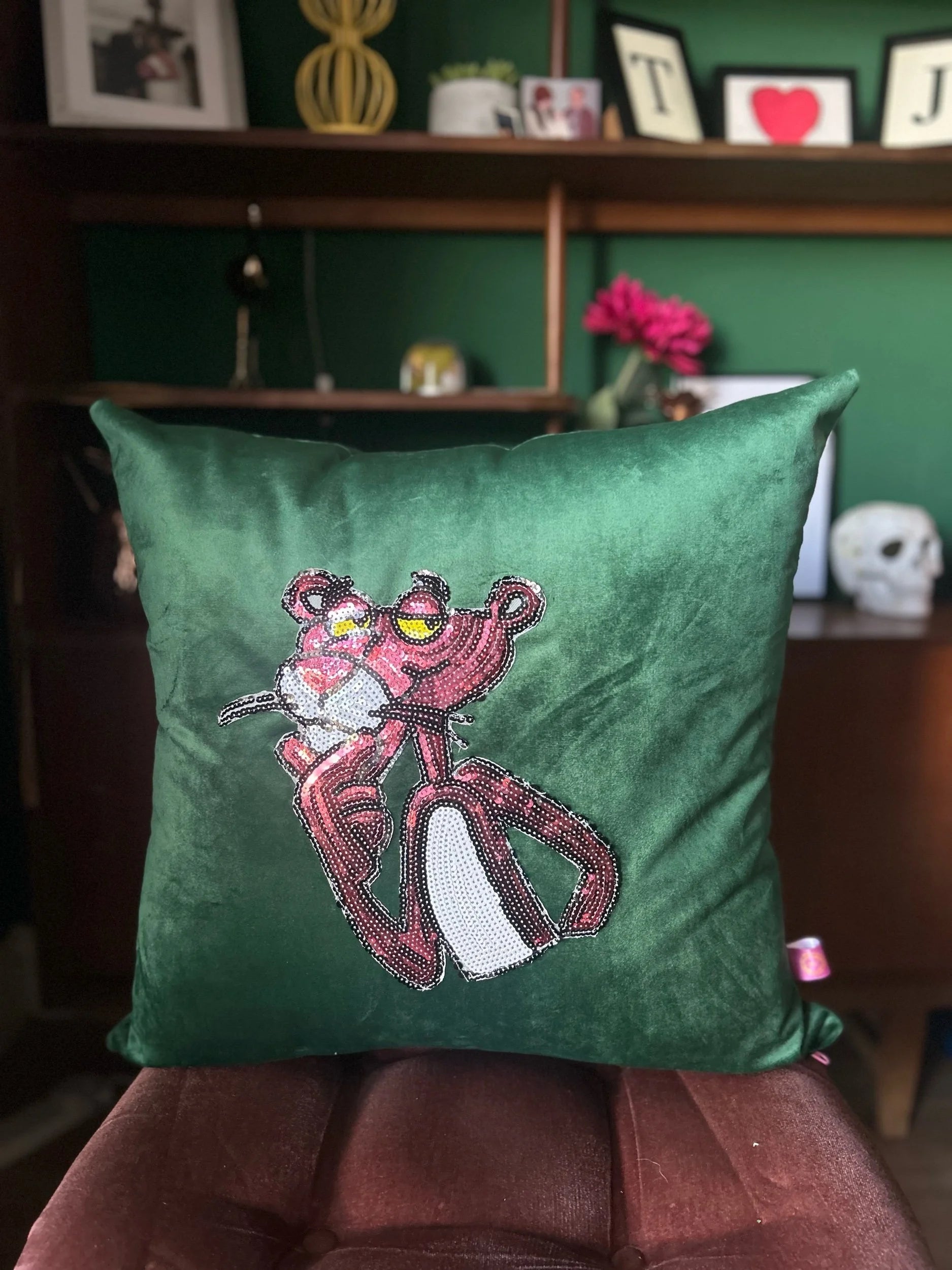 Velvet pink panther cushion