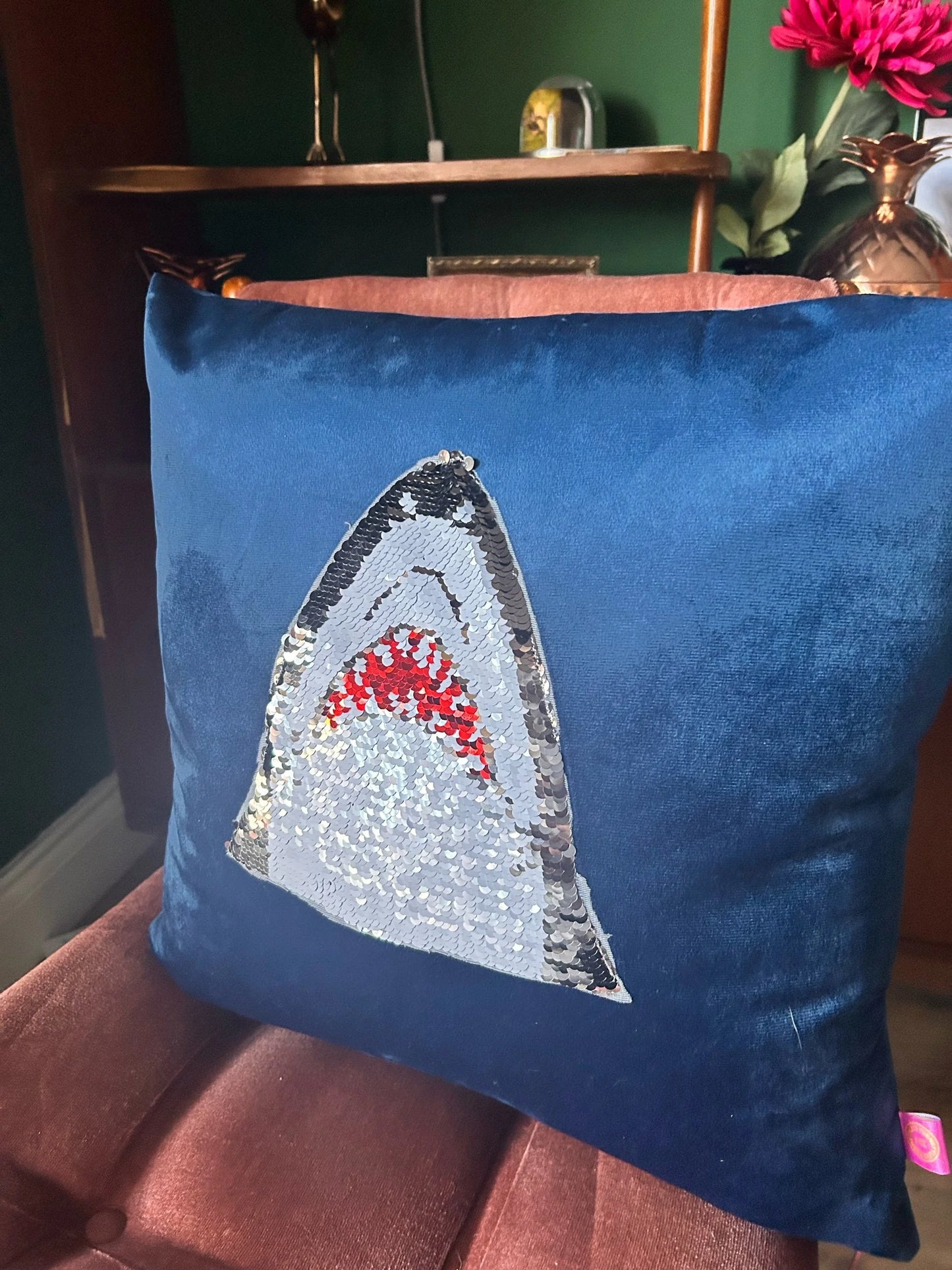 Velvet sequin shark cushion-SQ7275833