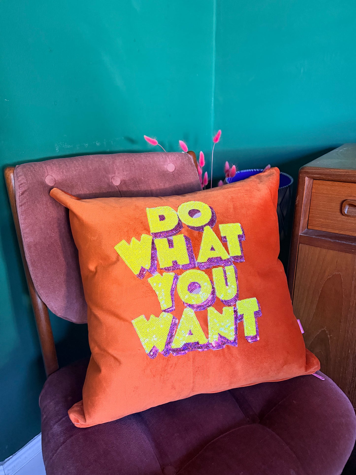 Red & orange Velvet sequin cushions