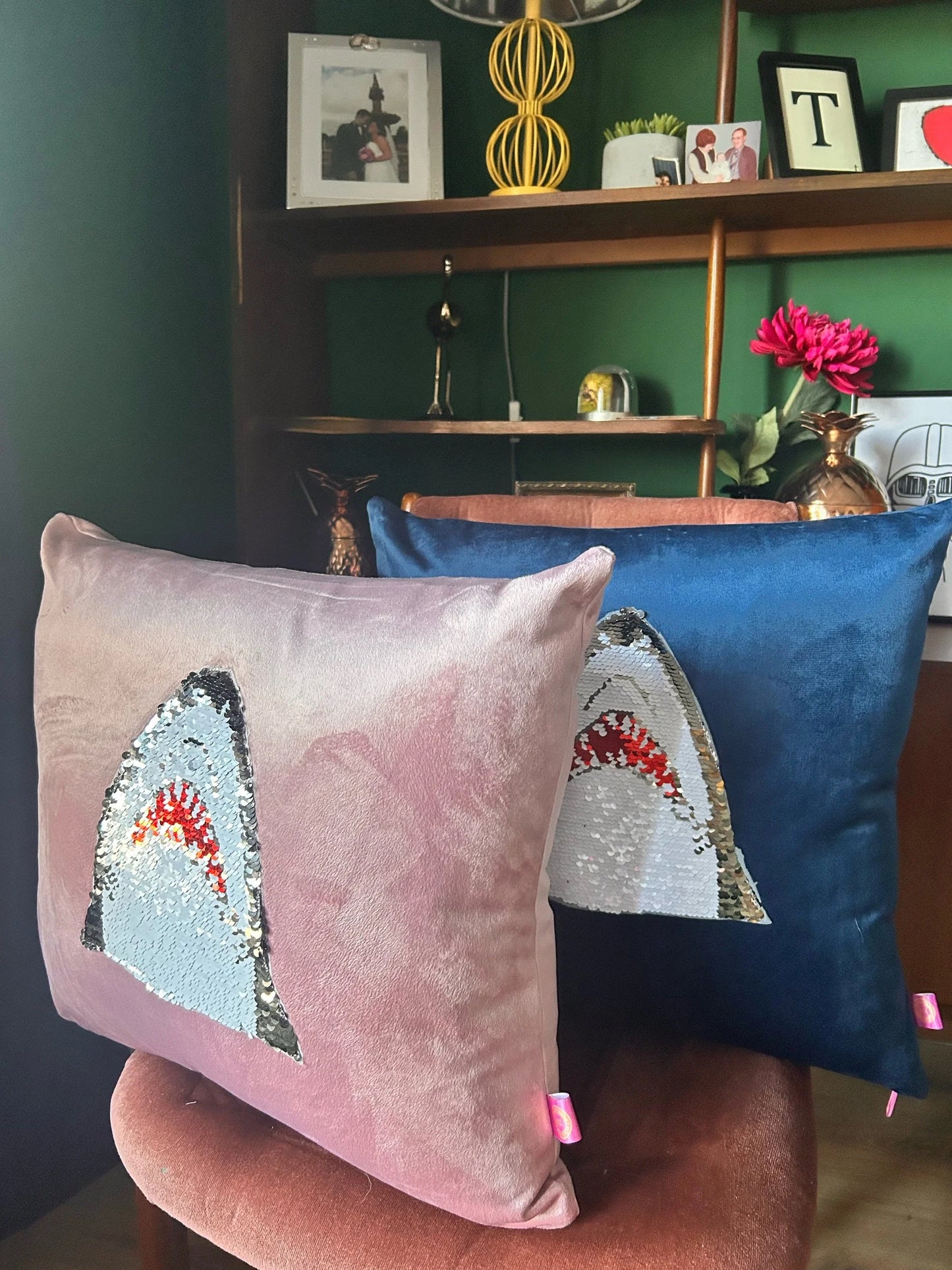 Velvet sequin shark cushion-SQ7275833