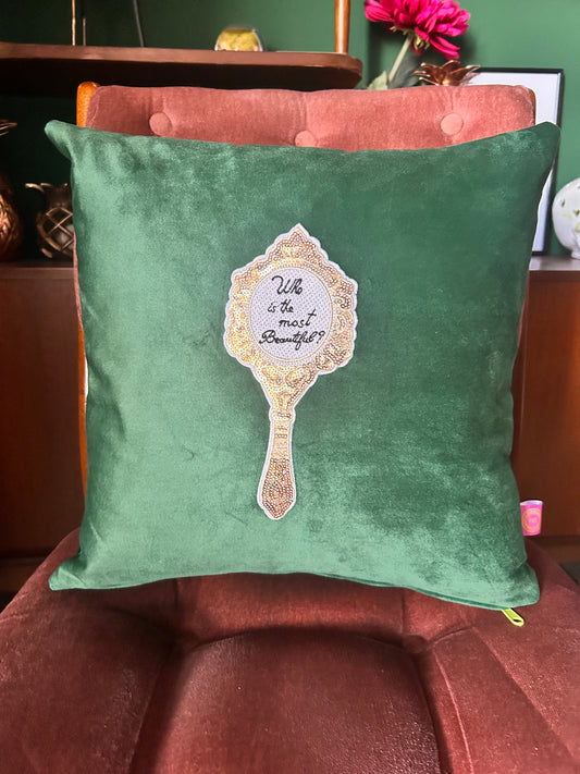 Green velvet mirror cushion