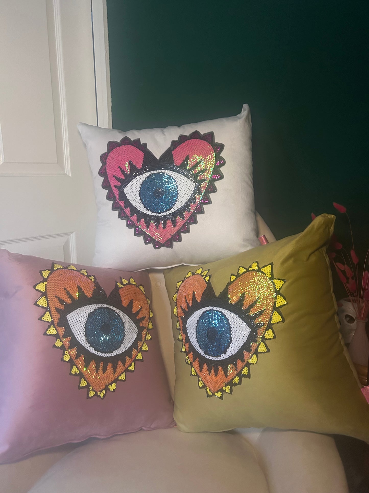 Eye love you velvet cushion