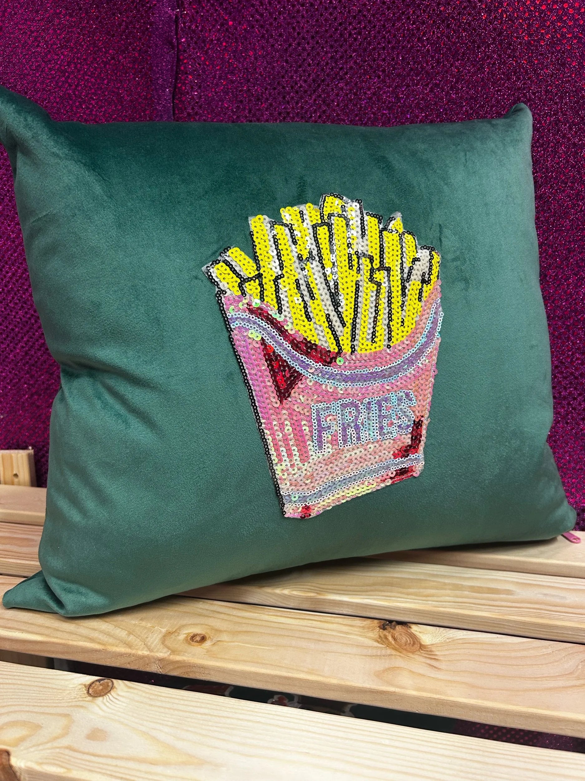 Green velvet fries cushion