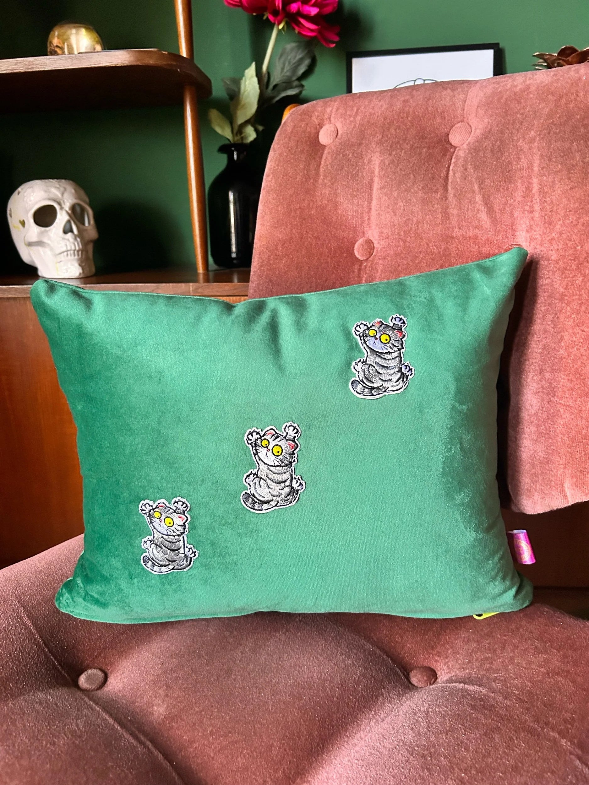 Three wee cats cushion