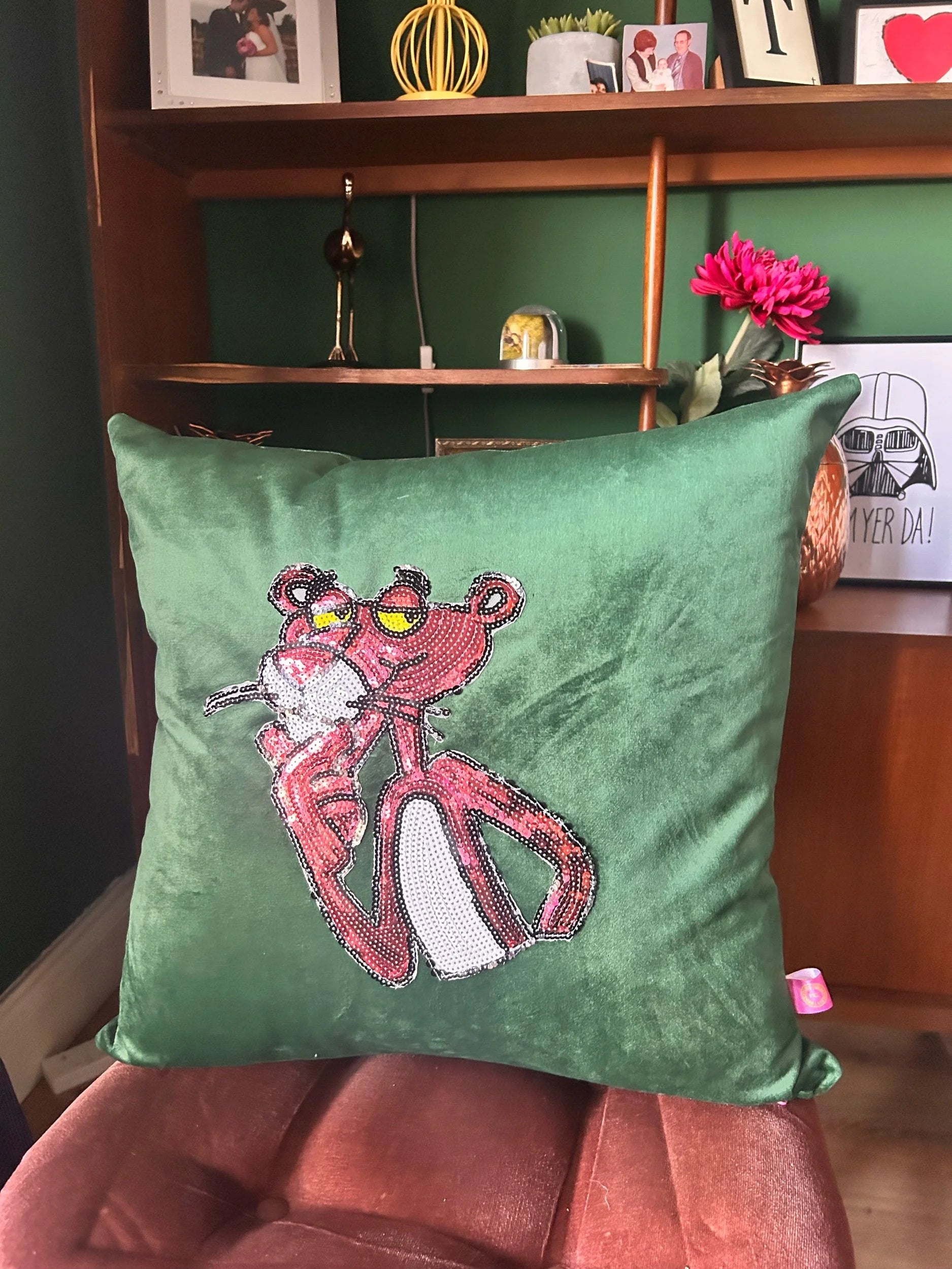 Velvet pink panther cushion