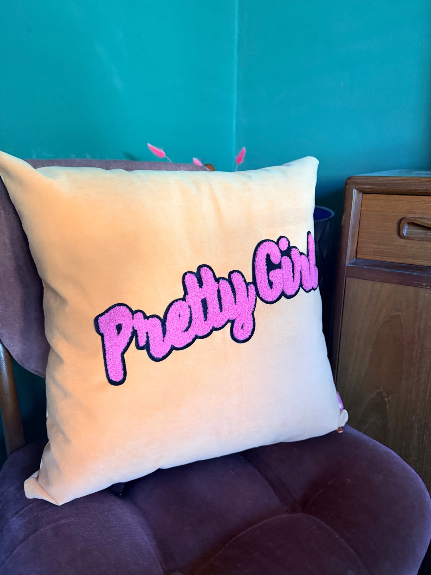 Peach velvet pretty girl cushion