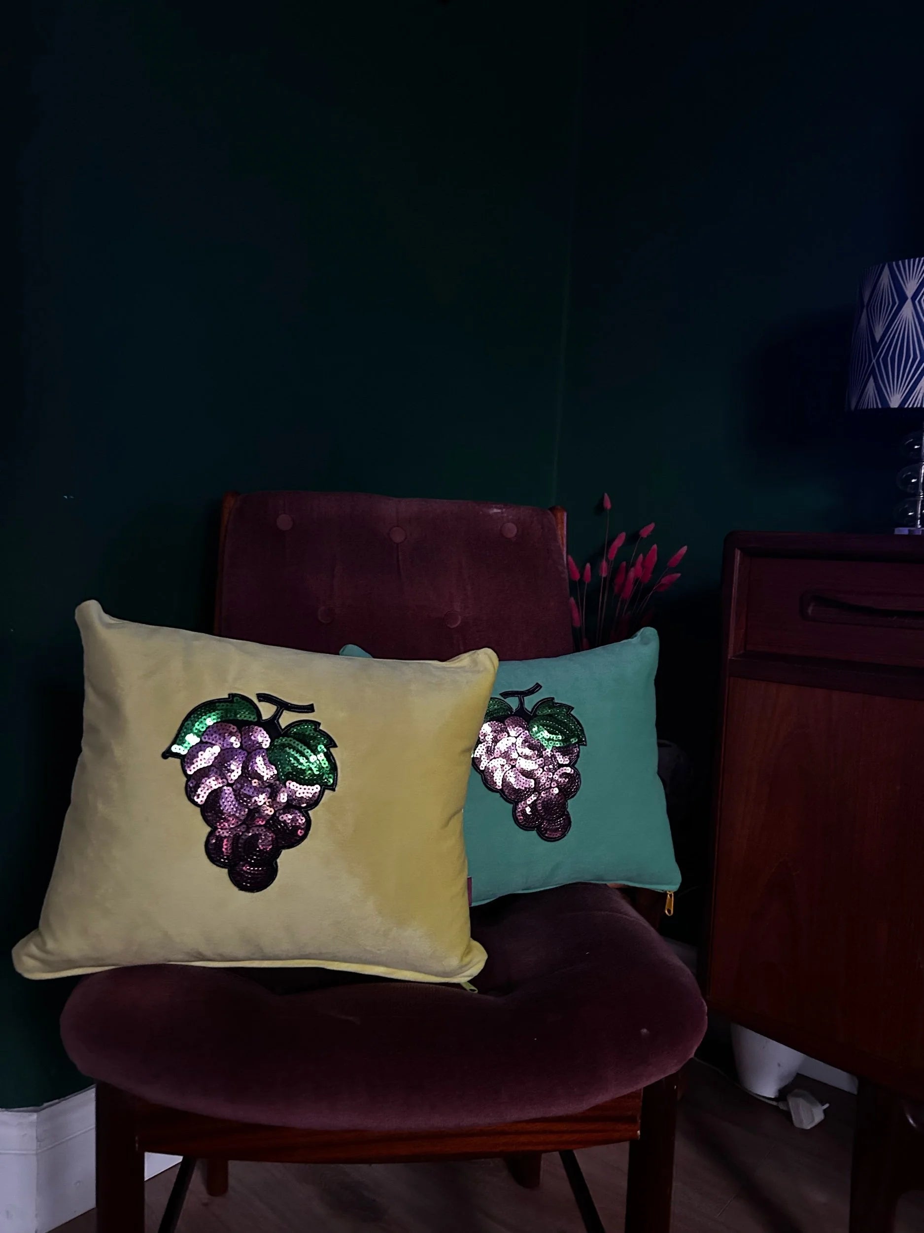 Grape velvet cushion