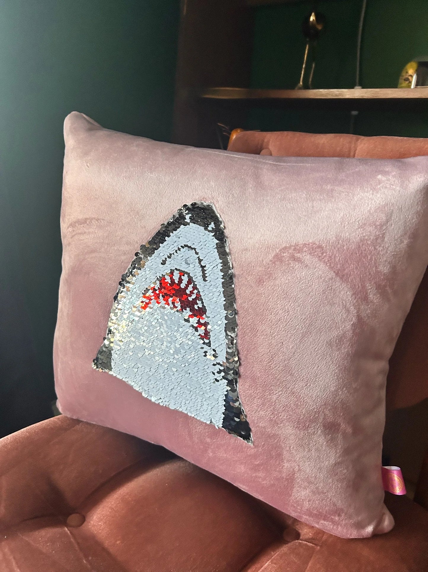 Velvet sequin shark cushion-SQ7275833
