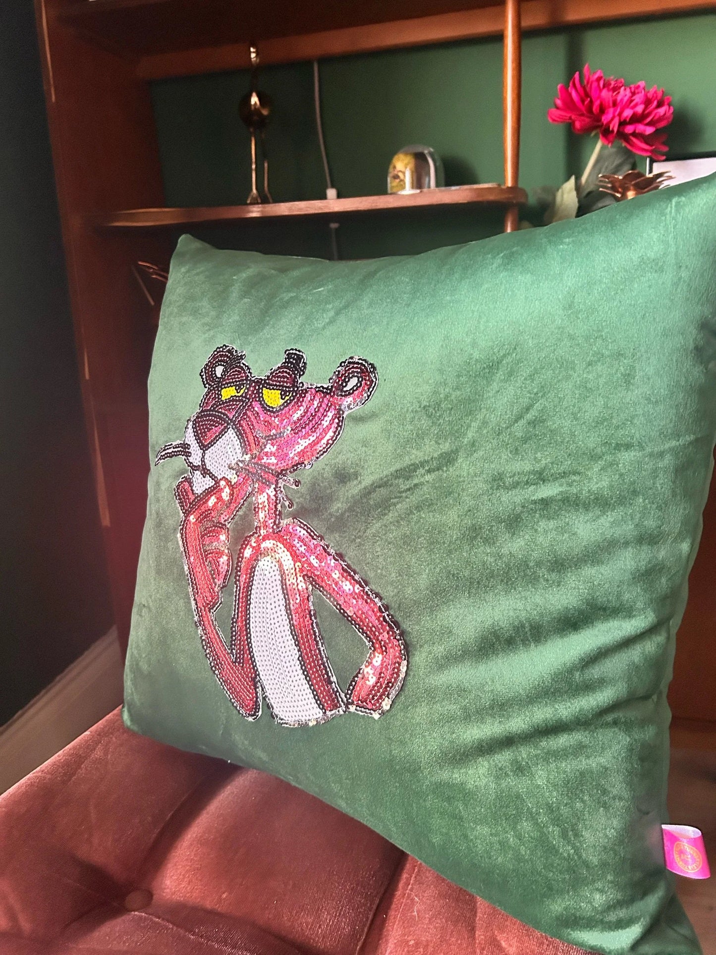 Velvet pink panther cushion