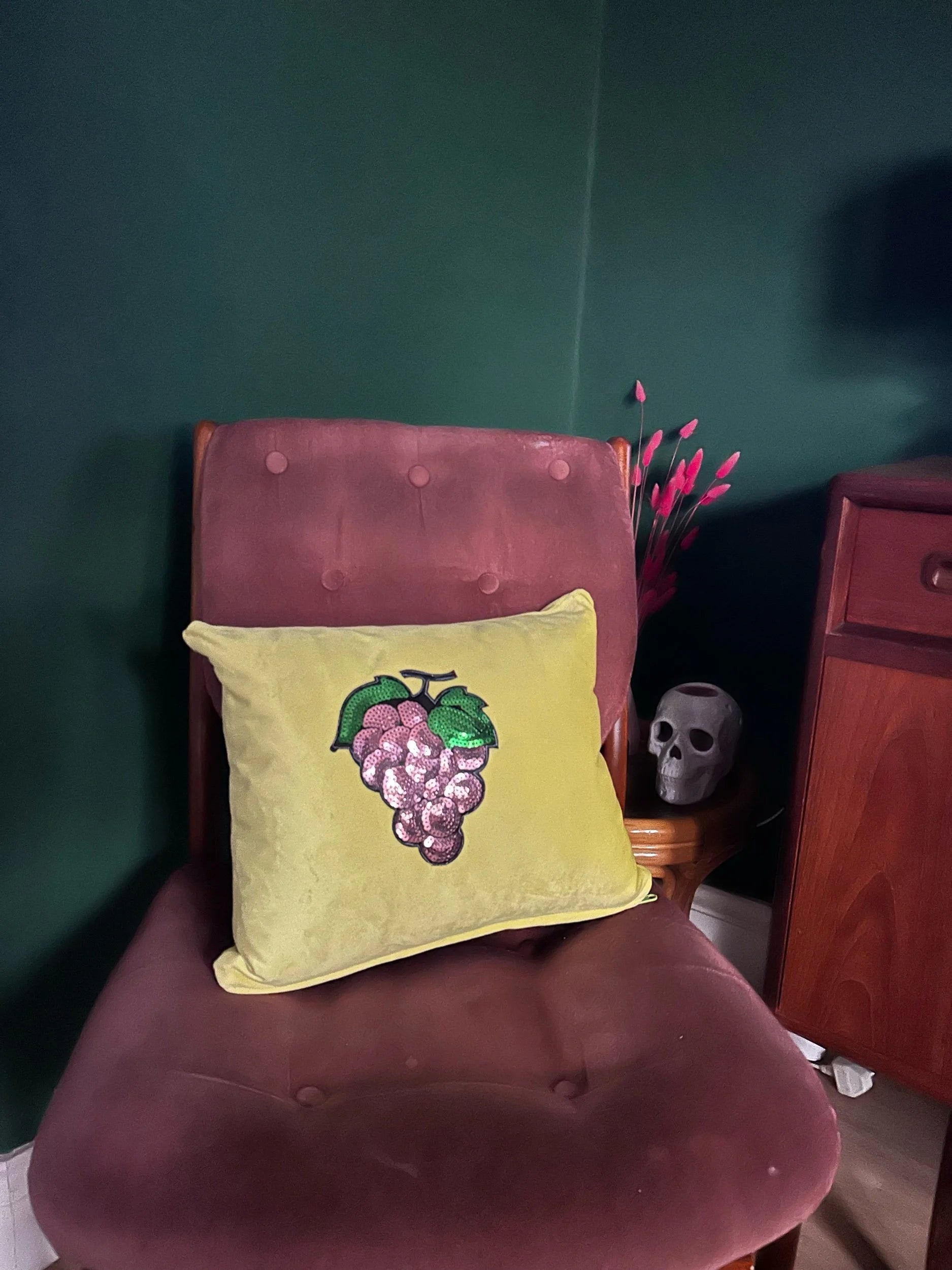 Grape velvet cushion