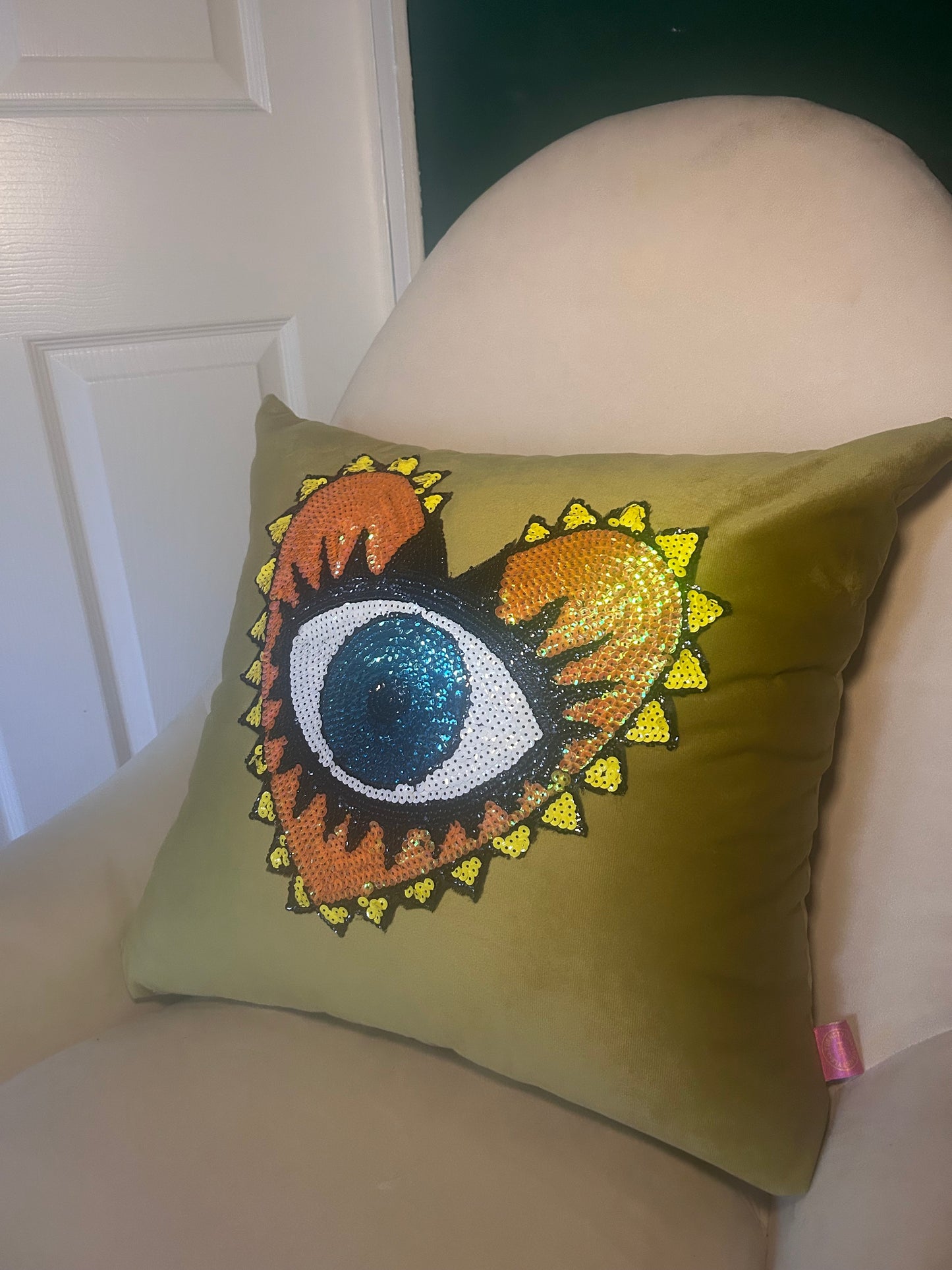 Eye love you velvet cushion