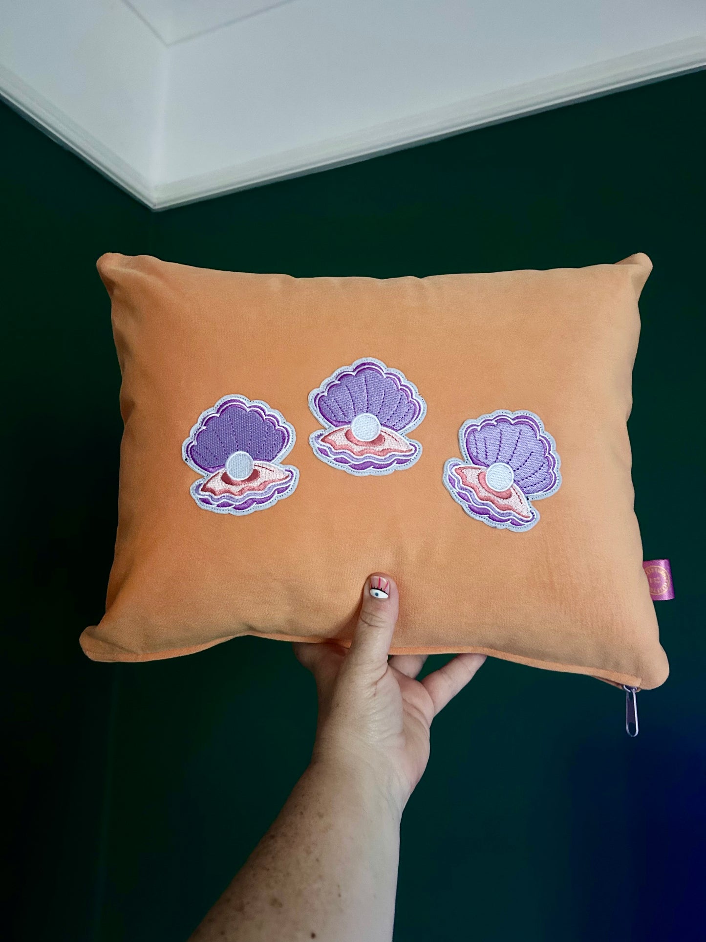 Velvet oyster and pearl cushion