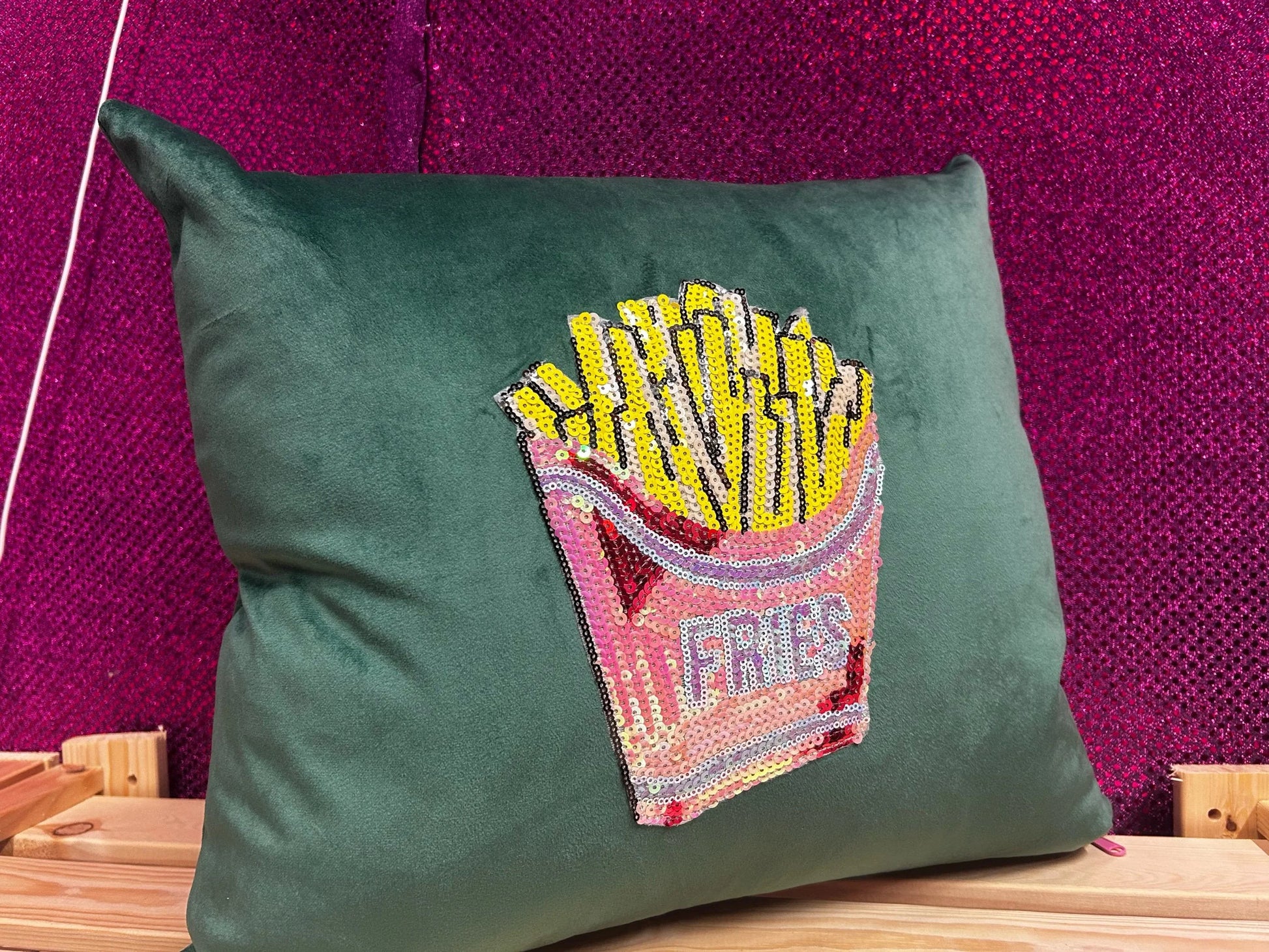 Green velvet fries cushion