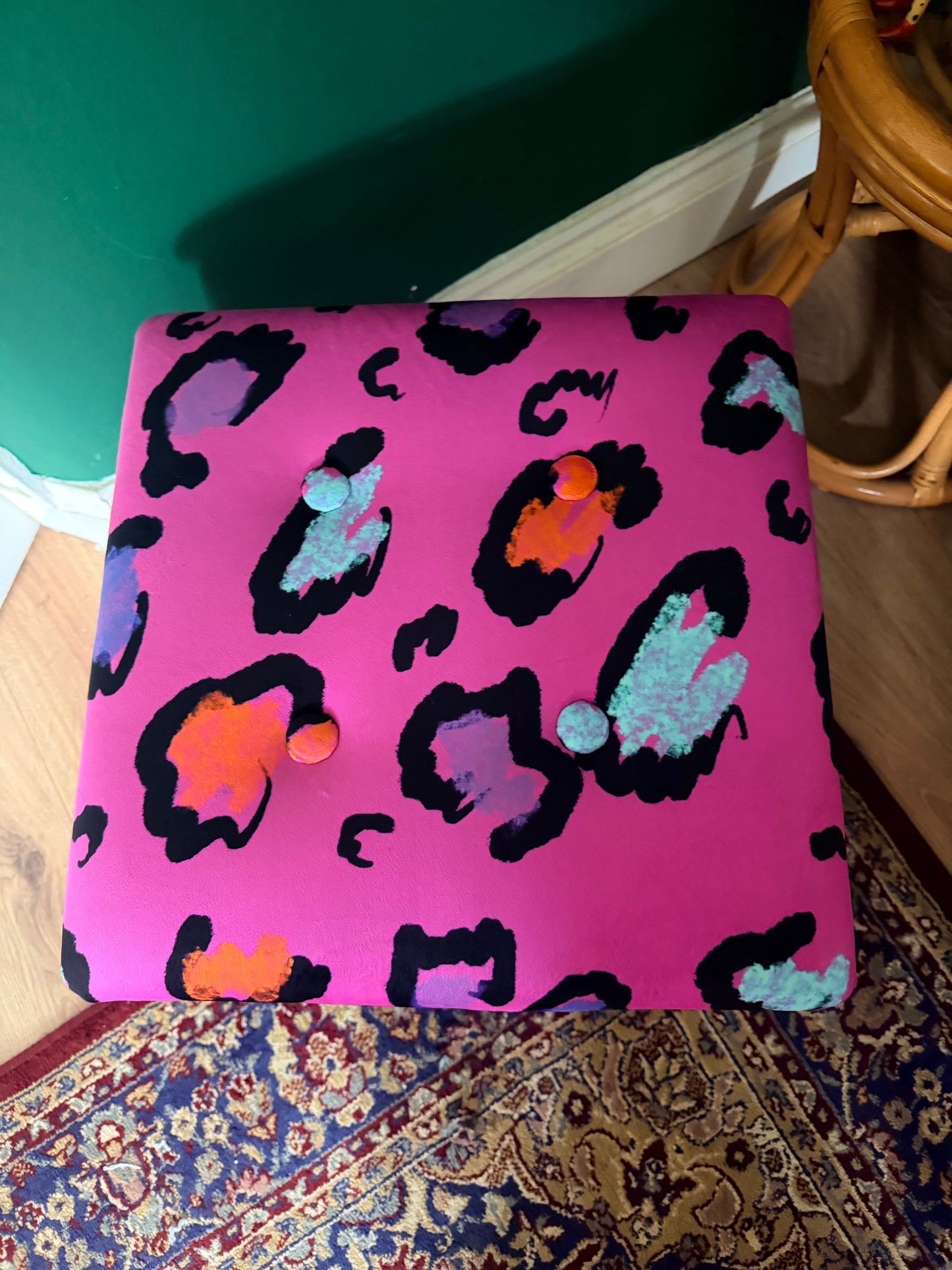 Pink leopard print storage footstool