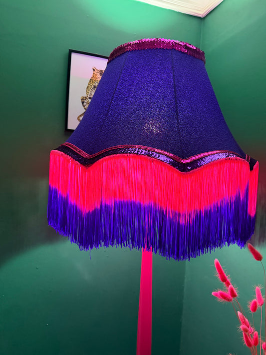 Bright pink vintage lamp stand with sequin lampshade