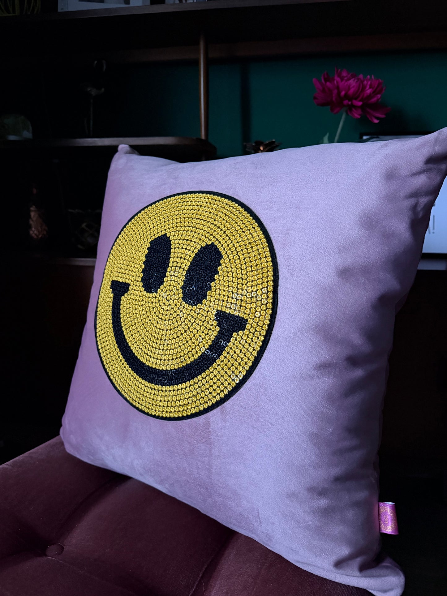 Pastel velvet smiley cushions