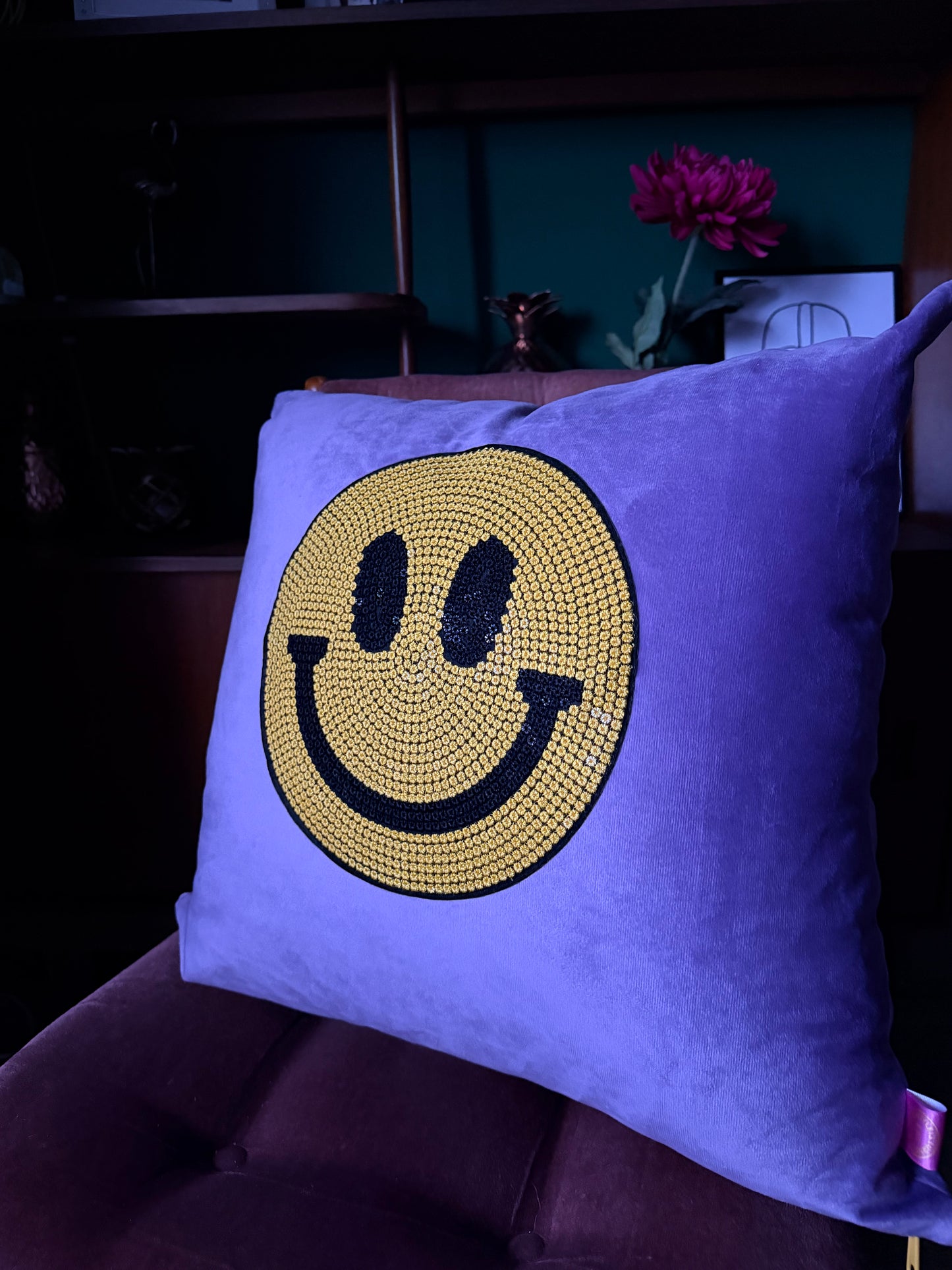 Pastel velvet smiley cushions
