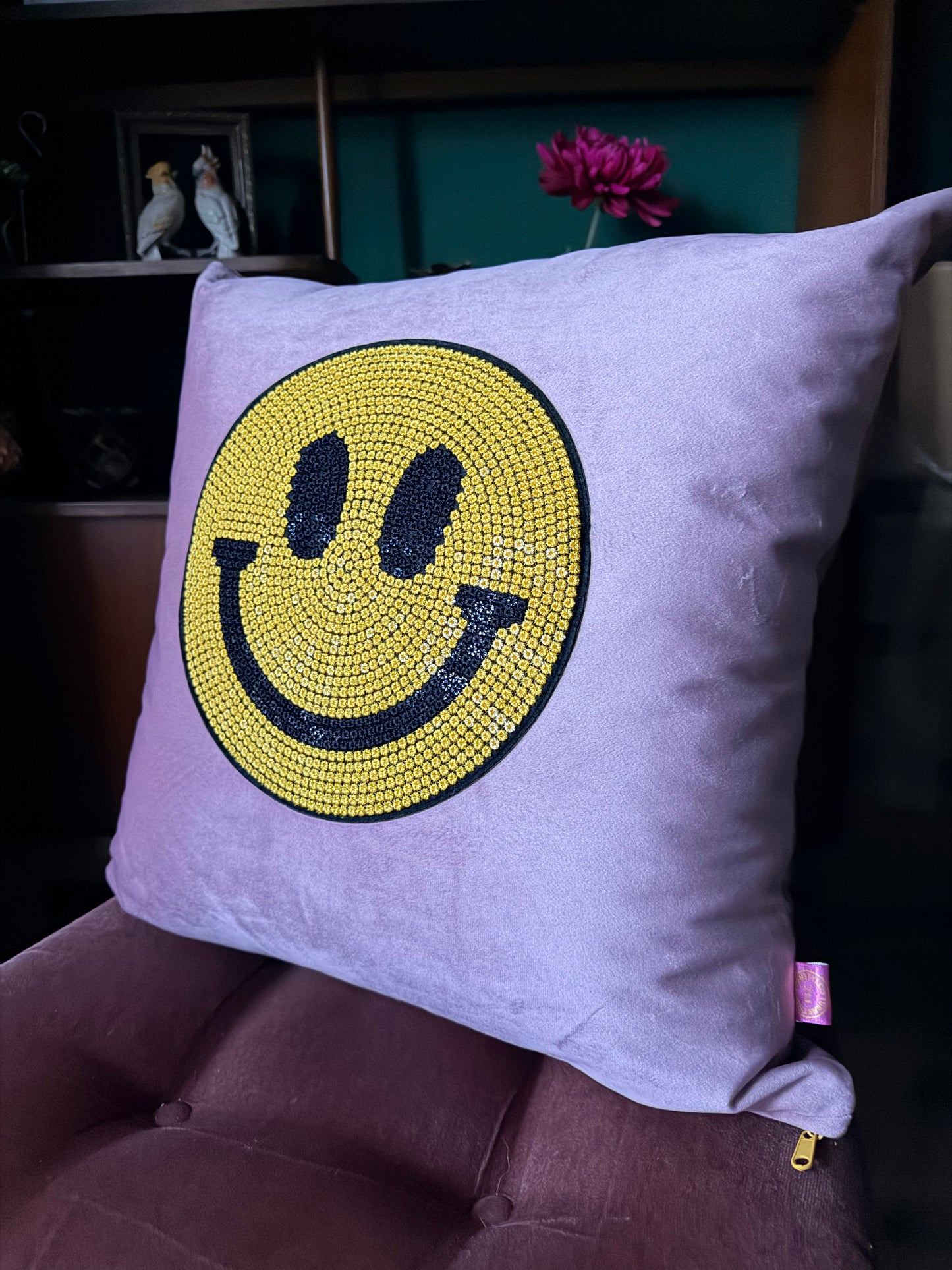 Pastel velvet smiley cushions