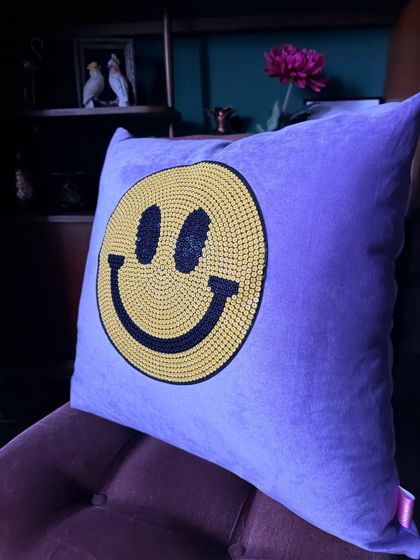 Pastel velvet smiley cushions