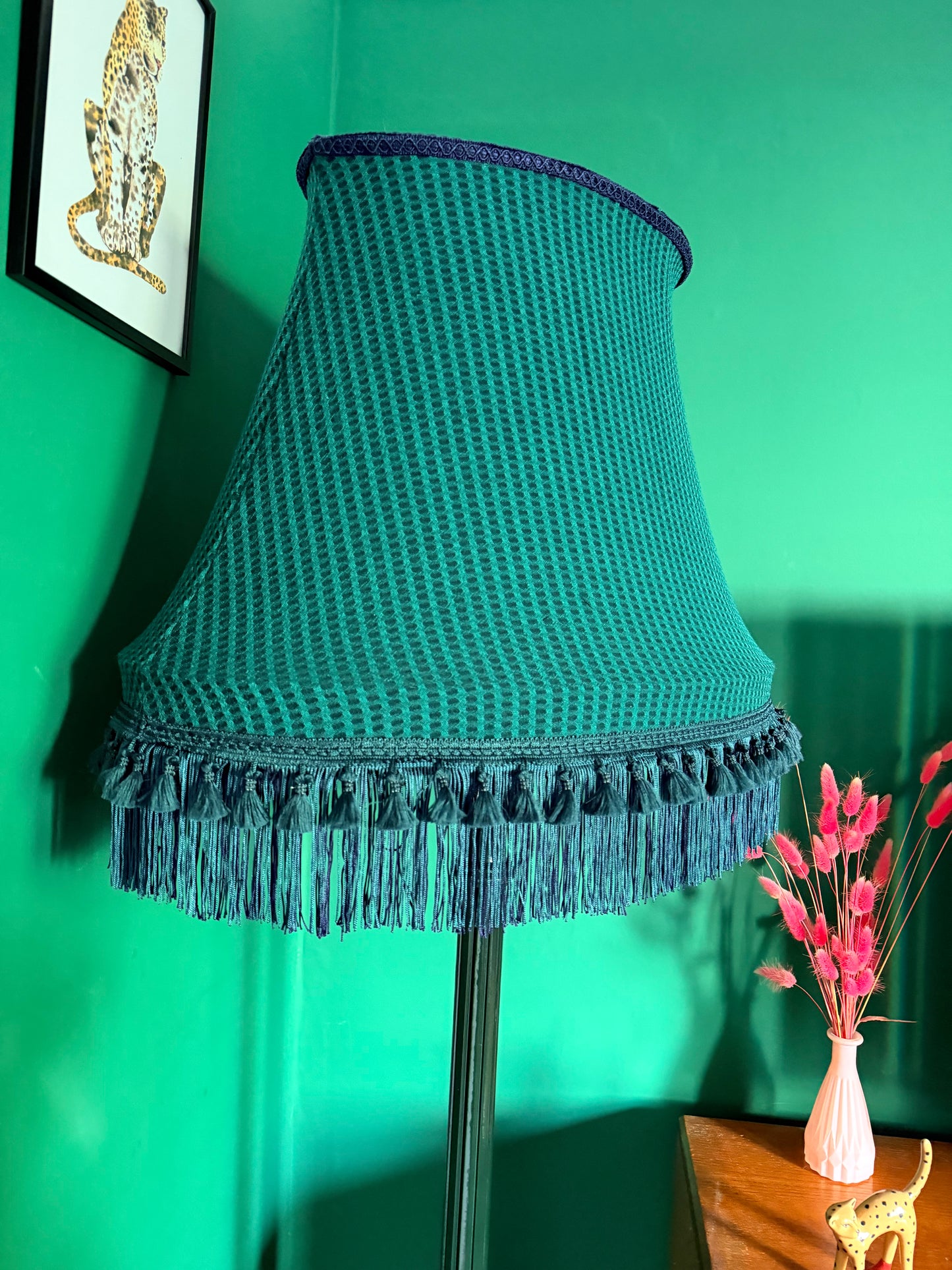 Victorian green vintage lamp stand and lampshade