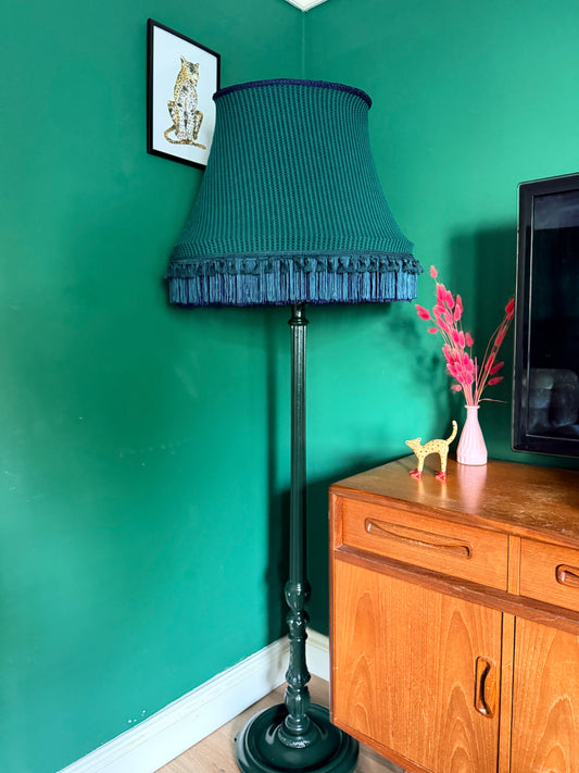 Victorian green vintage lamp stand and lampshade