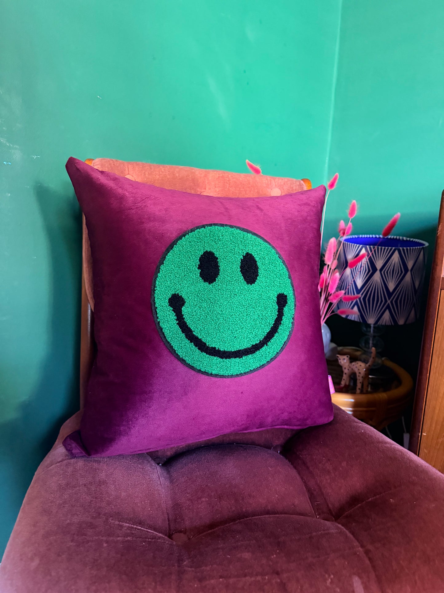 Velvet smiley face cushion