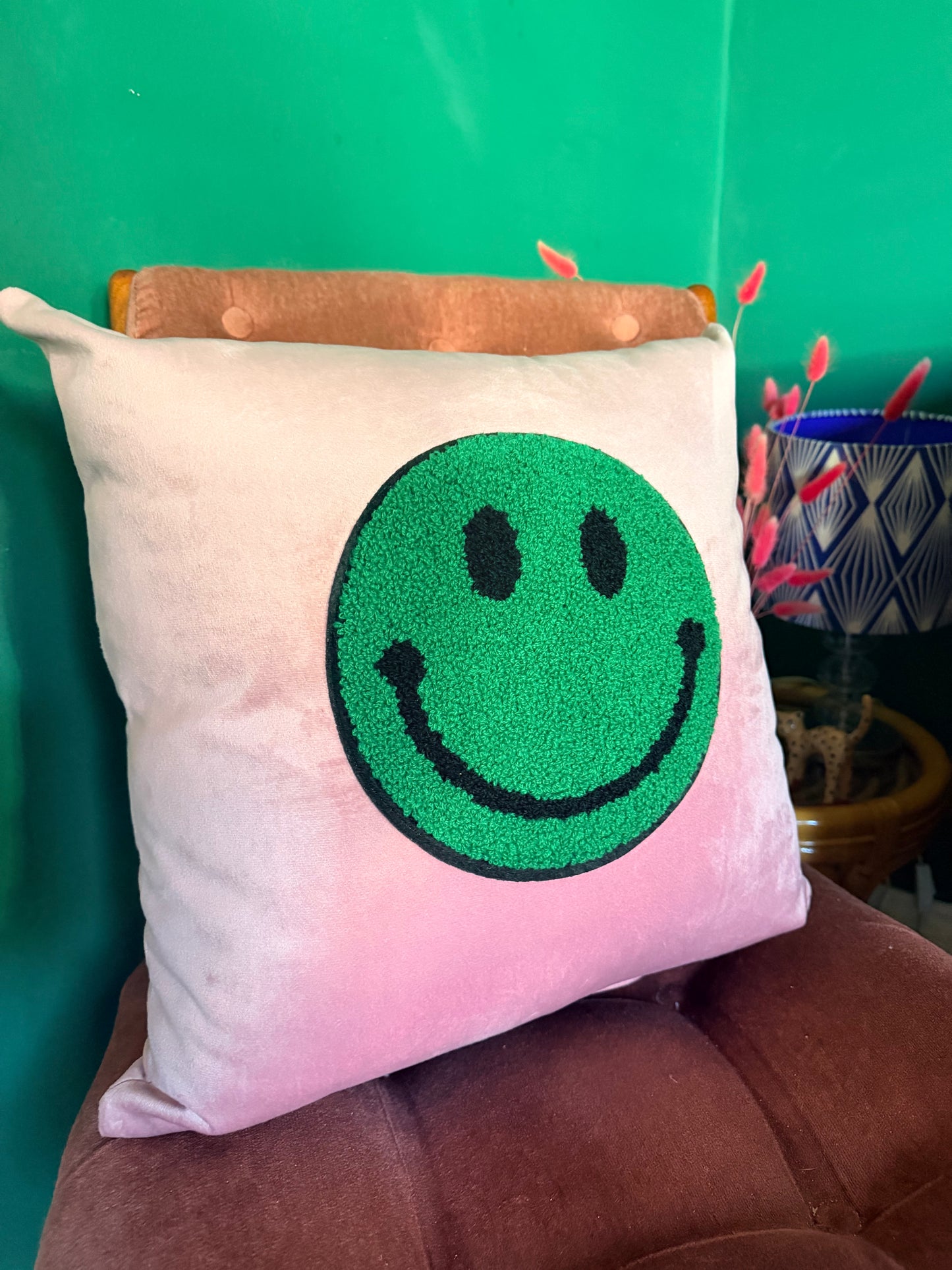 Velvet smiley face cushion