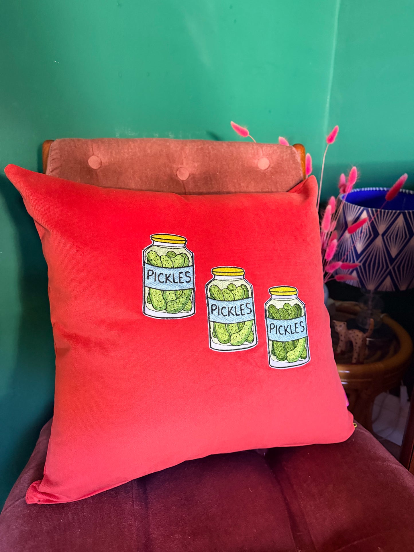 Red velvet pickle cushion