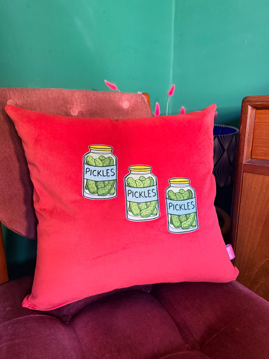 Red velvet pickle cushion