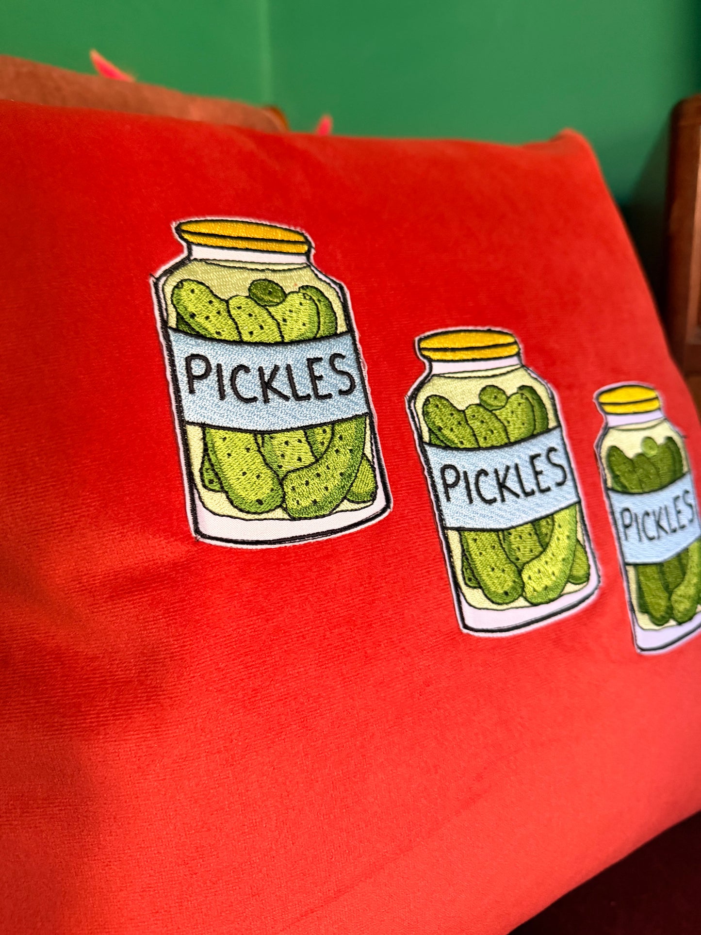 Red velvet pickle cushion