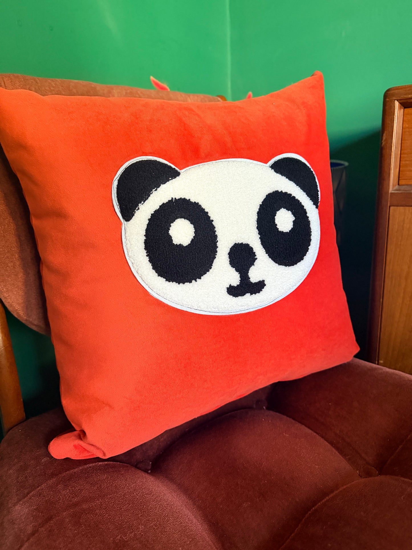 Red velvet panda cushion