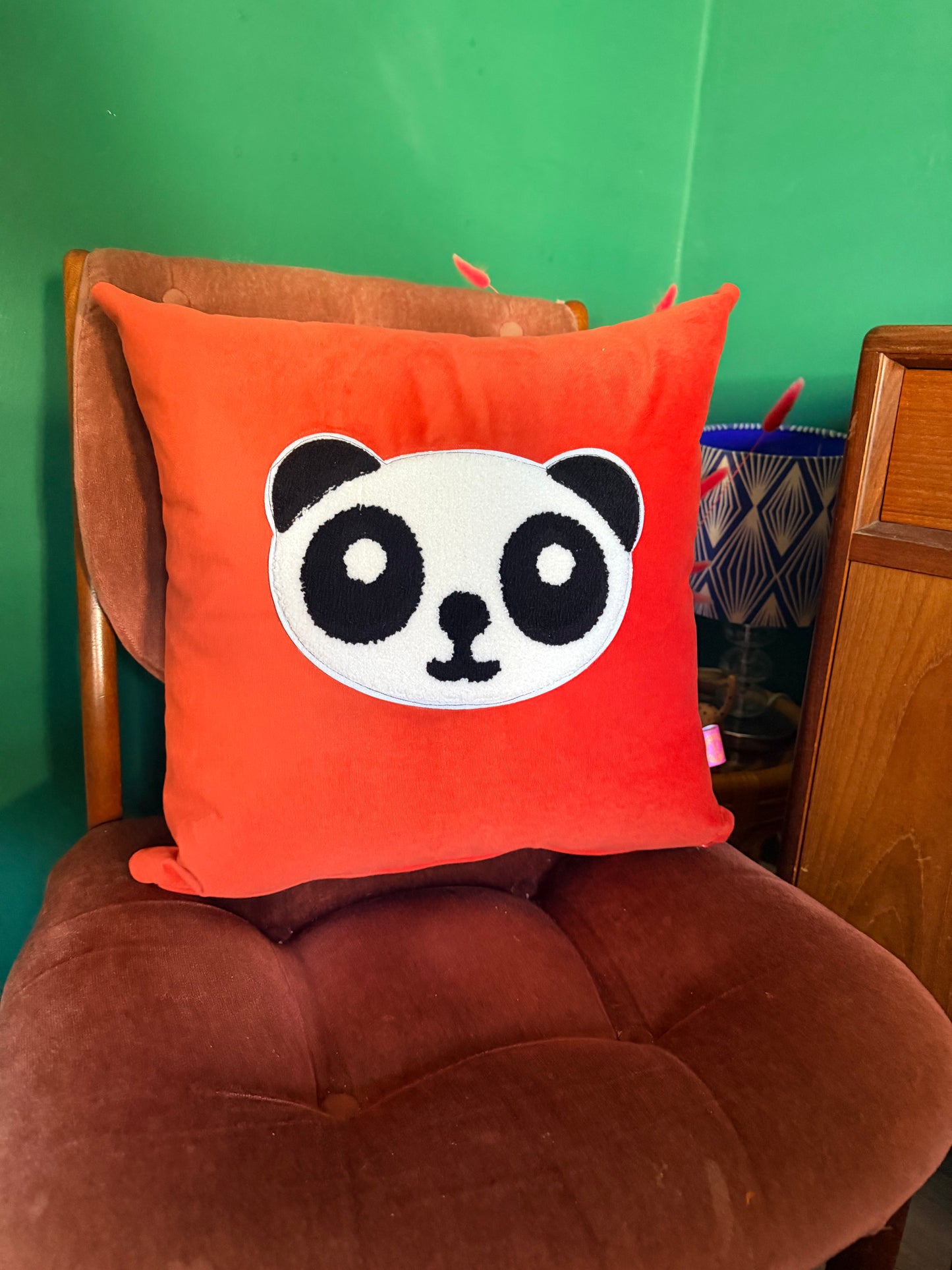 Red velvet panda cushion