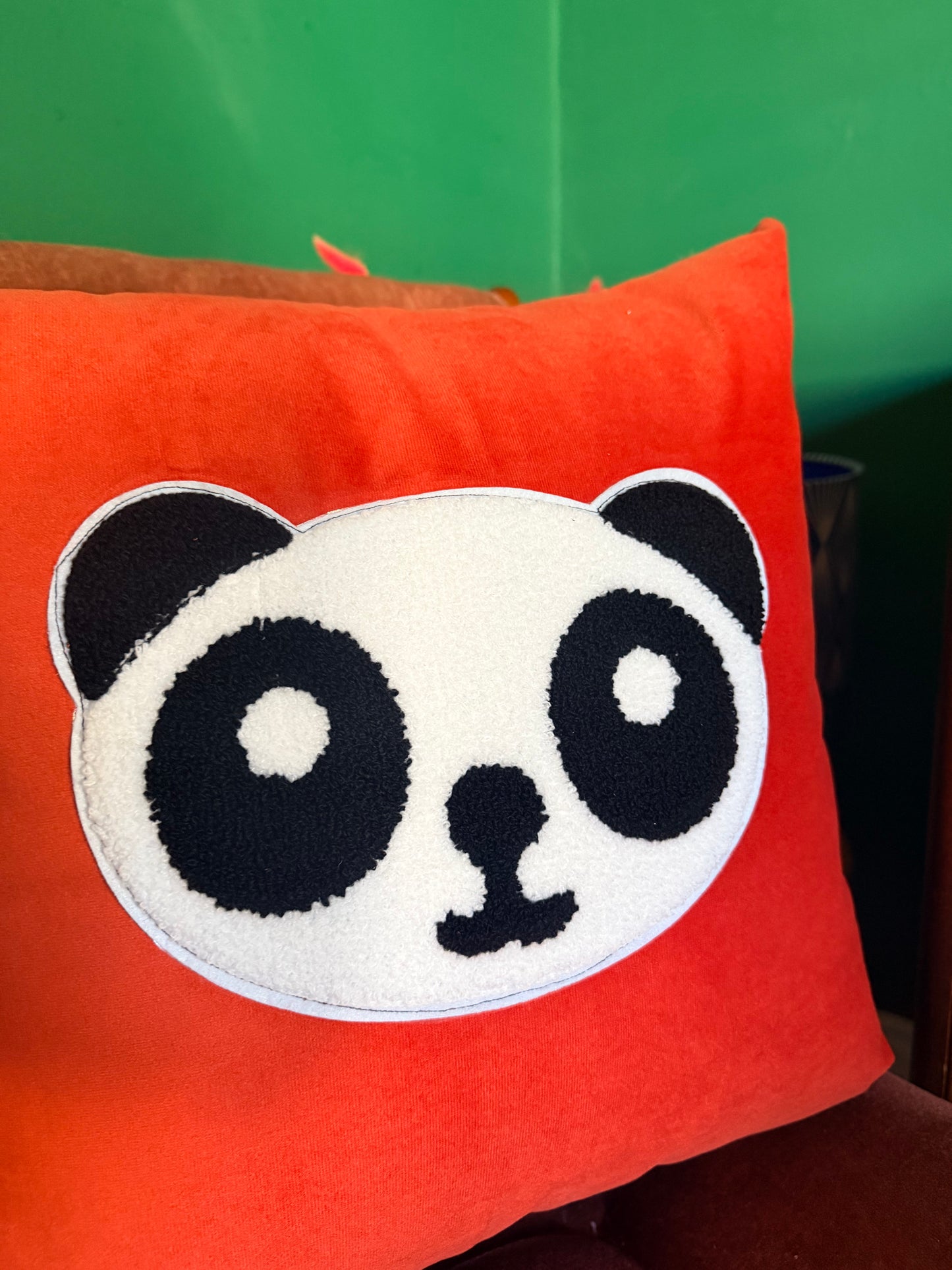 Red velvet panda cushion